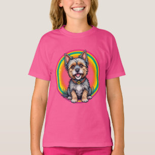 陽気な犬のカラフル漫画イラストレーション Tシャツ