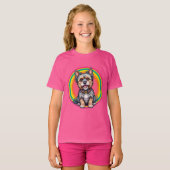 陽気な犬のカラフル漫画イラストレーション Tシャツ (正面フル)