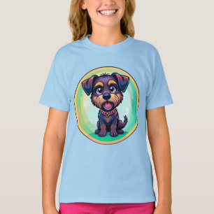 陽気な犬のカラフル漫画イラストレーション Tシャツ