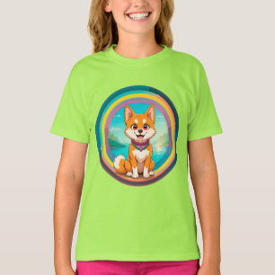 陽気な犬のカラフル漫画イラストレーション Tシャツ