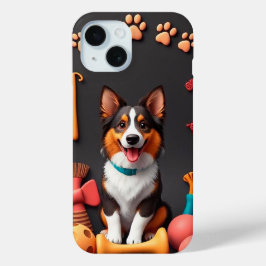 陽気な犬、おそらくコルギ iPhone 15ケース