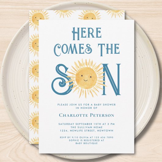 陽気な男の子のベビーシャワー Here Comes The Son 招待状