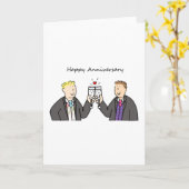 陽気な男性のカップル幸せな記念日の新郎 カード (黄色い花)