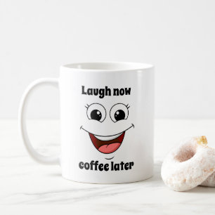 陽気な笑い顔、笑う今は後でコーヒー コーヒーマグカップ