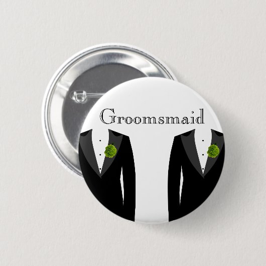 陽気な結婚式のためのカーネーションのGroomsmaidの緑のバッジ 缶バッジ (正面&裏面)