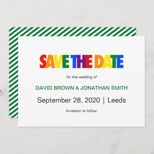 陽気な結婚式の保存日付の虹の旗色 セーブザデート (正面/裏面)