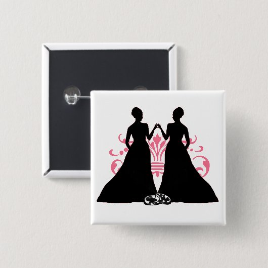 陽気な花嫁のピンクのレズビアンの結婚式の華麗さの芸術 缶バッジ (正面&裏面)