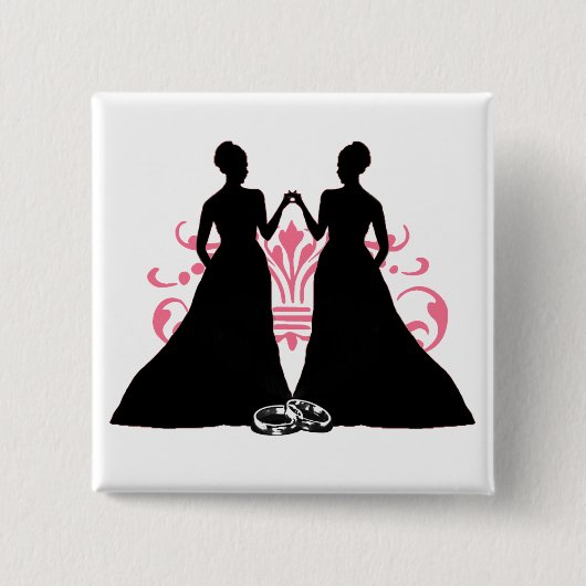 陽気な花嫁のピンクのレズビアンの結婚式の華麗さの芸術 缶バッジ (正面)