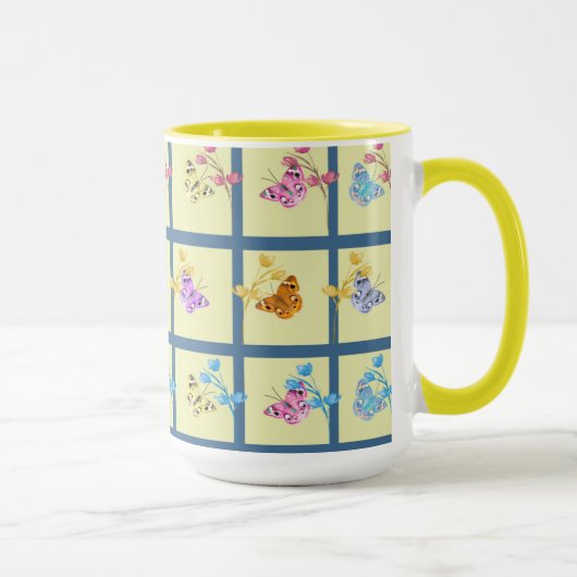 陽気な蝶と花マグカップ マグカップ (右)