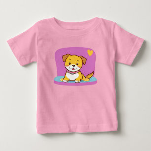 陽気な表情で愛らしい漫画の犬 ベビーTシャツ