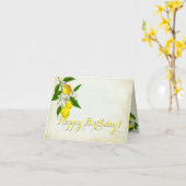 陽気な誕生日ウォーターカラーレモンと花 カード (黄色い花)