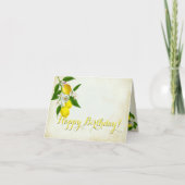 陽気な誕生日ウォーターカラーレモンと花 カード (正面)