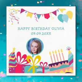 陽気な誕生日パーティーカスタムフォト文字 スタンダードカクテルナプキン