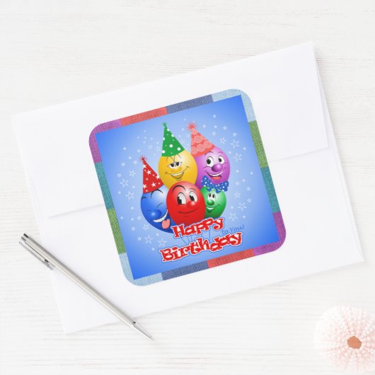 陽気な誕生日風船 スクエアシール (封筒)