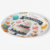 陽気な誕生祝いケーキ&バルーン ペーパープレート (アングル)