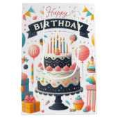 陽気な誕生祝いケーキ&バルーン ミディアムペーパーバッグ (裏面)