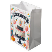 陽気な誕生祝いケーキ&バルーン ミディアムペーパーバッグ (裏面アングル)
