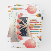 陽気な誕生祝いケーキ&バルーン ラッピングペーパーシート (インサイチュ)