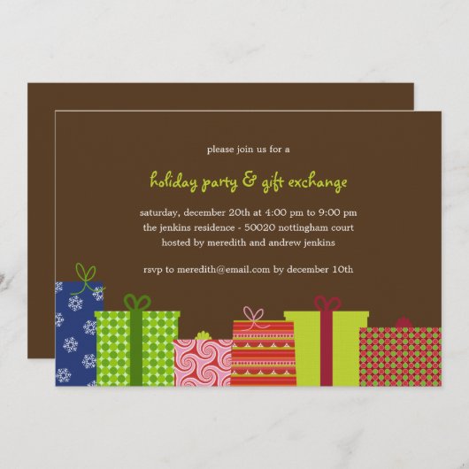 陽気な贈り物ホリデーパーティ招待状-ブラウン 招待状 (正面/裏面)