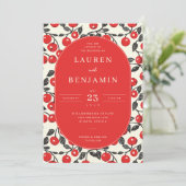 陽気な赤いチェリーイラストボーダー 招待状 (スタンド正面)