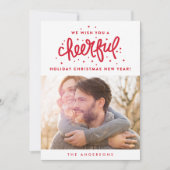 陽気な赤いレタリングクリスマスフォト シーズンカード (正面)