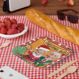 陽気な赤と金ゴールドの風刺夫婦 ペーパープレート