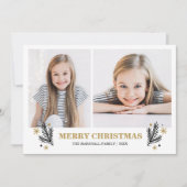 陽気な金ゴールド白黒パインズクリスマス2の写真 招待状 (正面)