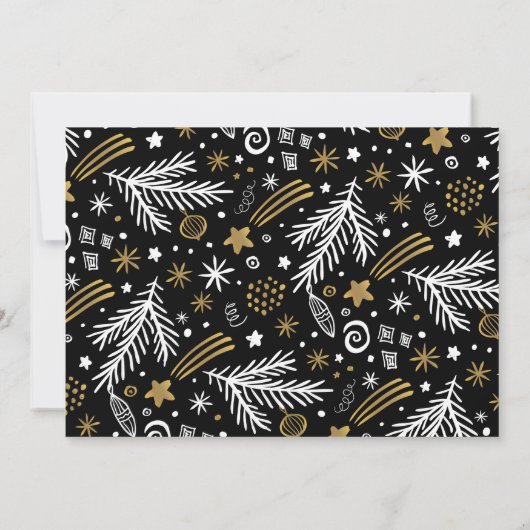 陽気な金ゴールド白黒パインズクリスマス2の写真 招待状 (裏面)