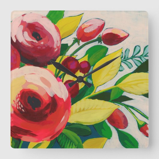 陽気な開花 スクエア壁時計 (正面)