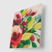 陽気な開花 スクエア壁時計 (傾斜)