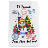 陽気な雪だるまとギフトとホリデーシール ミディアムペーパーバッグ (裏面)