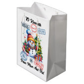 陽気な雪だるまとギフトとホリデーシール ミディアムペーパーバッグ (裏面アングル)