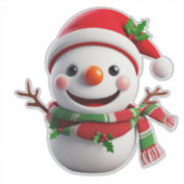 陽気な雪だるまとサンタハット シール (正面)