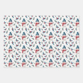 陽気な雪だるまと冬の葉のパターン ラッピングペーパーシート (正面)