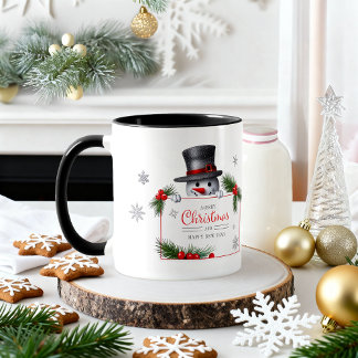 陽気な雪だるまのクリスマス&新年のご挨拶 マグカップ