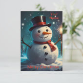 陽気な雪だるまクリスマスカード – フェスティバルカード。 サンキューカード (スタンド正面)