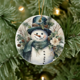 陽気な雪だるまクリスマス セラミックオーナメント
