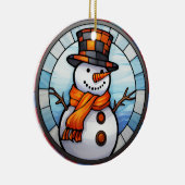 陽気な雪だるまステンドグラスオーナメント セラミックオーナメント (右)