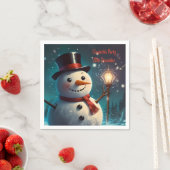 陽気な雪だるまパーティの招待状-フェスティバルカード。 スタンダードカクテルナプキン (インサイチュ)