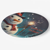 陽気な雪だるまパーティの招待状-フェスティバルカード。 ペーパープレート (アングル)