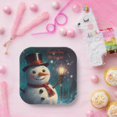 陽気な雪だるまパーティの招待状-フェスティバルカード。 ペーパープレート (パーティー)