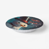 陽気な雪だるまパーティの招待状-フェスティバルカード。 ペーパーボウル (傾斜あり)