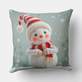 陽気な雪だるまフィギュアとホリデーハット クッション (裏面)