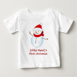 陽気な雪だるまベビーの初めてのクリスマスシャツ ベビーTシャツ