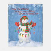 陽気な雪だるまホールディングライトオンスノーフレーク フリースブランケット (正面)