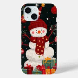 陽気な雪だるま クリスマスの祝祭 iPhone 15ケース