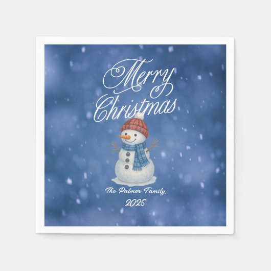 陽気な雪だるま メリークリスマス スタンダードカクテルナプキン (正面)