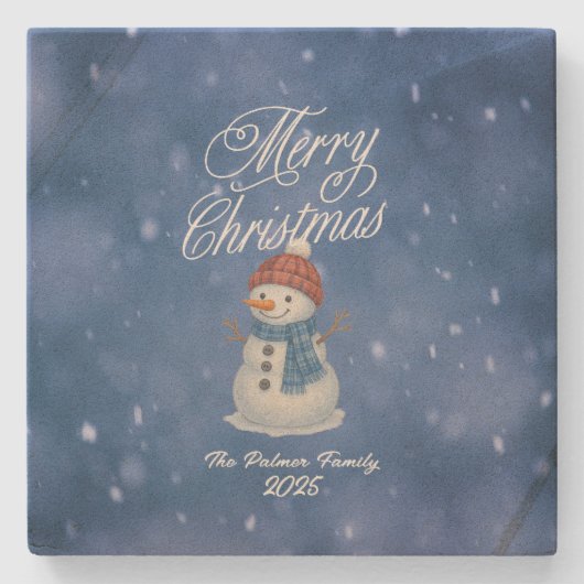 陽気な雪だるま メリークリスマス ストーンコースター (正面)