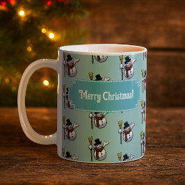 陽気な雪だるま メリークリスマス! ピクセルアート パターン コーヒーマグカップ