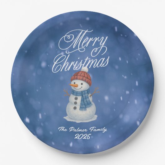 陽気な雪だるま メリークリスマス ペーパープレート (正面)
